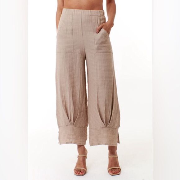 Kozan, Palazzo Elastic Waist Pants w/ Pockets, Front Inverted Pleats 85%… - Picture 1 of 10